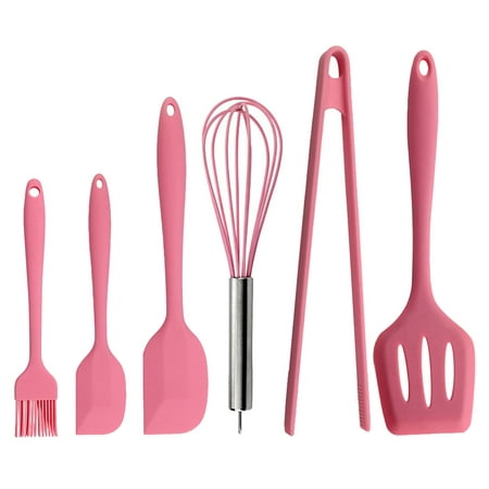 

12pcs/2 Sets Silicone Baking Tools Slotted Turner Spatula Whisk Pastry Brush Tong Kitchen Utensils for Home Dessert Shop (Pink)