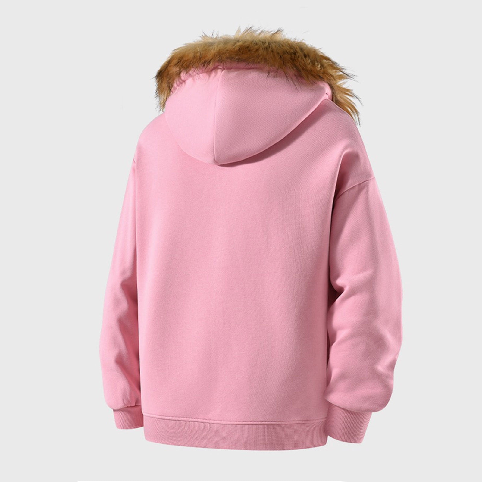 UQJfacai Zip Up Hoodie Men Zip Up Hoodie Detachable Faux Fur Fur