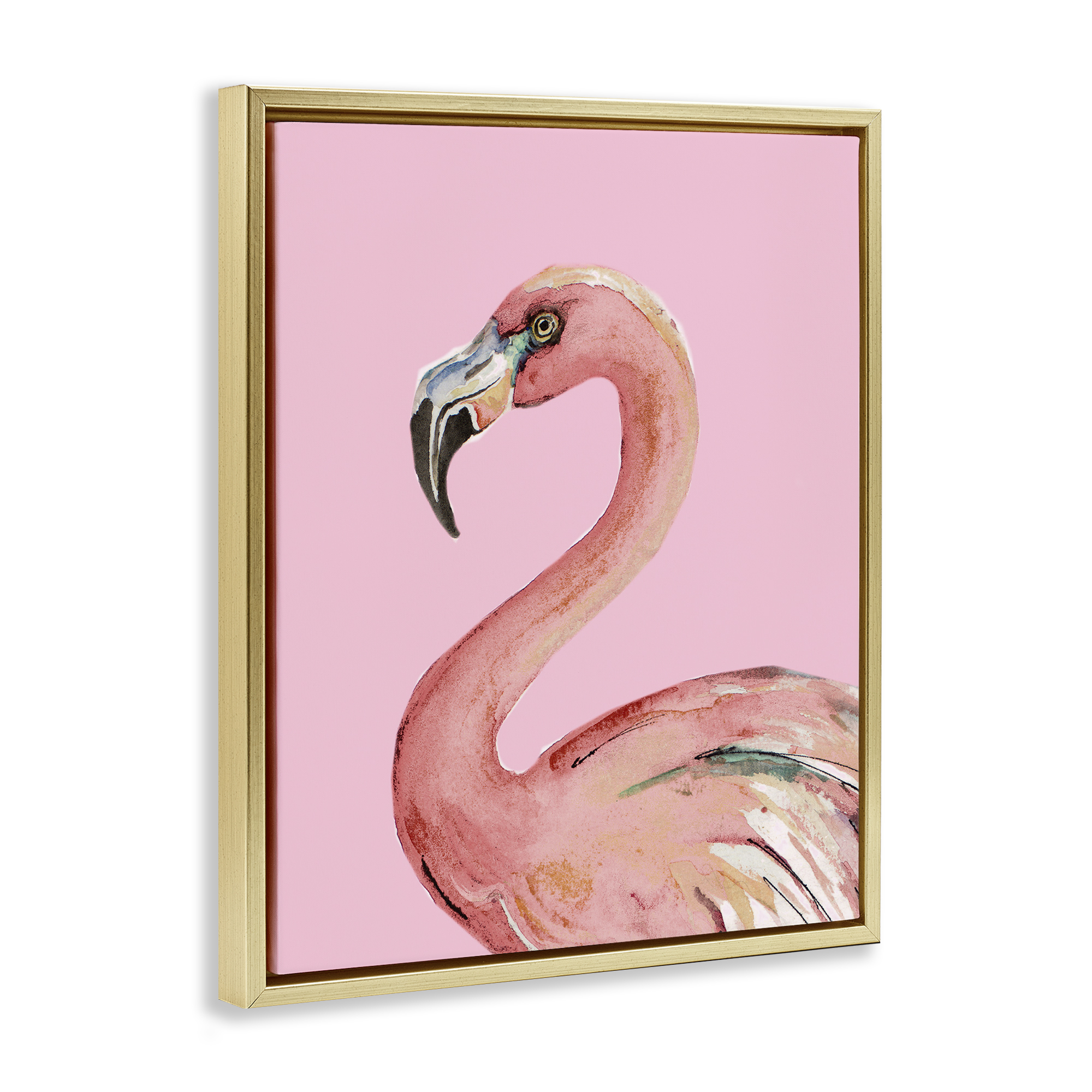 Stupell Industries Flamingo On Pink Animals & Insects Painting Gold Floater Framed Canvas Art Print Wall Art, 25 x 31