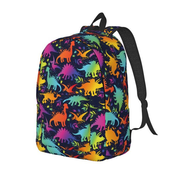 Disketp Colorful Dinosaur print Canvas Backpack Lightweight Travel Daypack Student Rucksack Laptop Backpack-