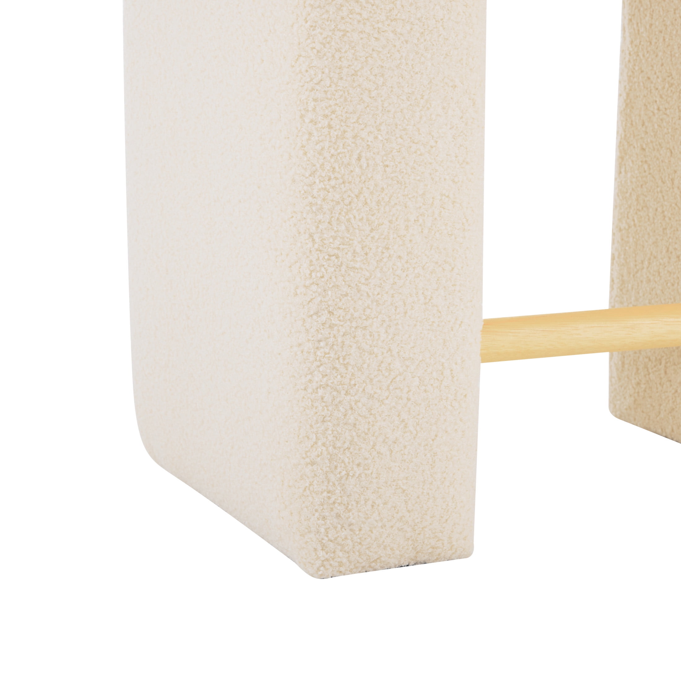Upholstered Boucle Stools with Footrest, Wood Frame, Beige