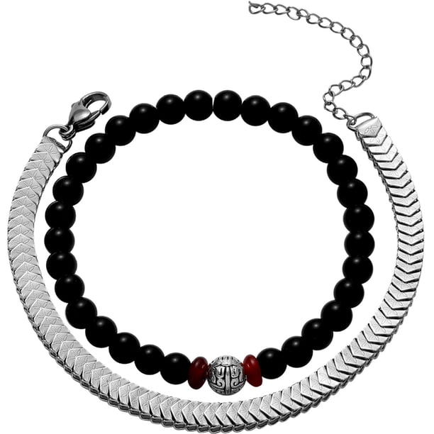 1 juego de pulseras de cuentas de doble capa, cadena de muñeca con personalidad, joyería de muñeca para hombre
