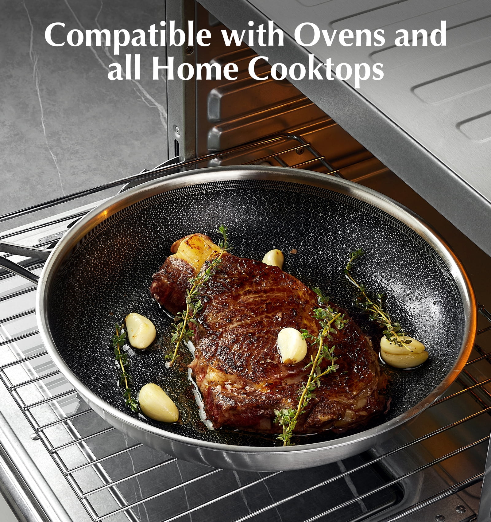 Koch Systeme CS Non Stick Frying Pans, 10 inch Nonstick Hybrid Stainless Steel Skillets, Etched Frying Pan, Dishwasher and Oven Safe
