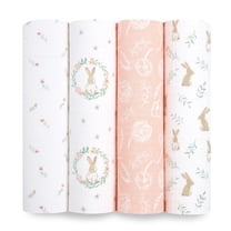 aden anais essentials Cotton Muslin Swaddle Blanket, Pink Blushing Bunnies, Girls, 4-pack