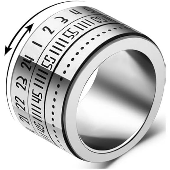 Men's Titanium Steel Anxiety Rings 14mm Width Fidget Rings for Anxiety, Spinner Ring with Lucky Arabic Numbers for Anxiety Relief Size 7-12
