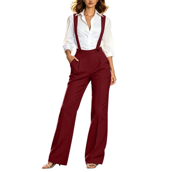 hotojiny Jumpsuits for Women Casual Business Dress Pants with Adjustable Suspenders Long Pants Rompers with Removable Straps