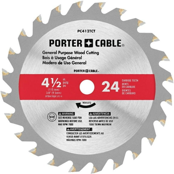PORTER-CABLE PC412TCT 4-1/2” 24T TCT Circular Saw Blade – Carbide Tipped Cutting Blade for Wood