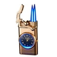 thumbnail image 2 of ZZkhGO Double Fire Blue Flame Lighter, Quartz Watch Metal Windproof Lighter, Refillable Butane Torch for Cigars and Outdoor, 2 of 3