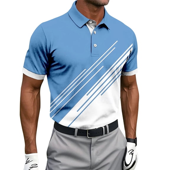 YFNNUP Men's Golf Shirts Short Sleeve Casual Button Work Shirts Regular Fit Print Moisture Wicking Lapel Tshirts