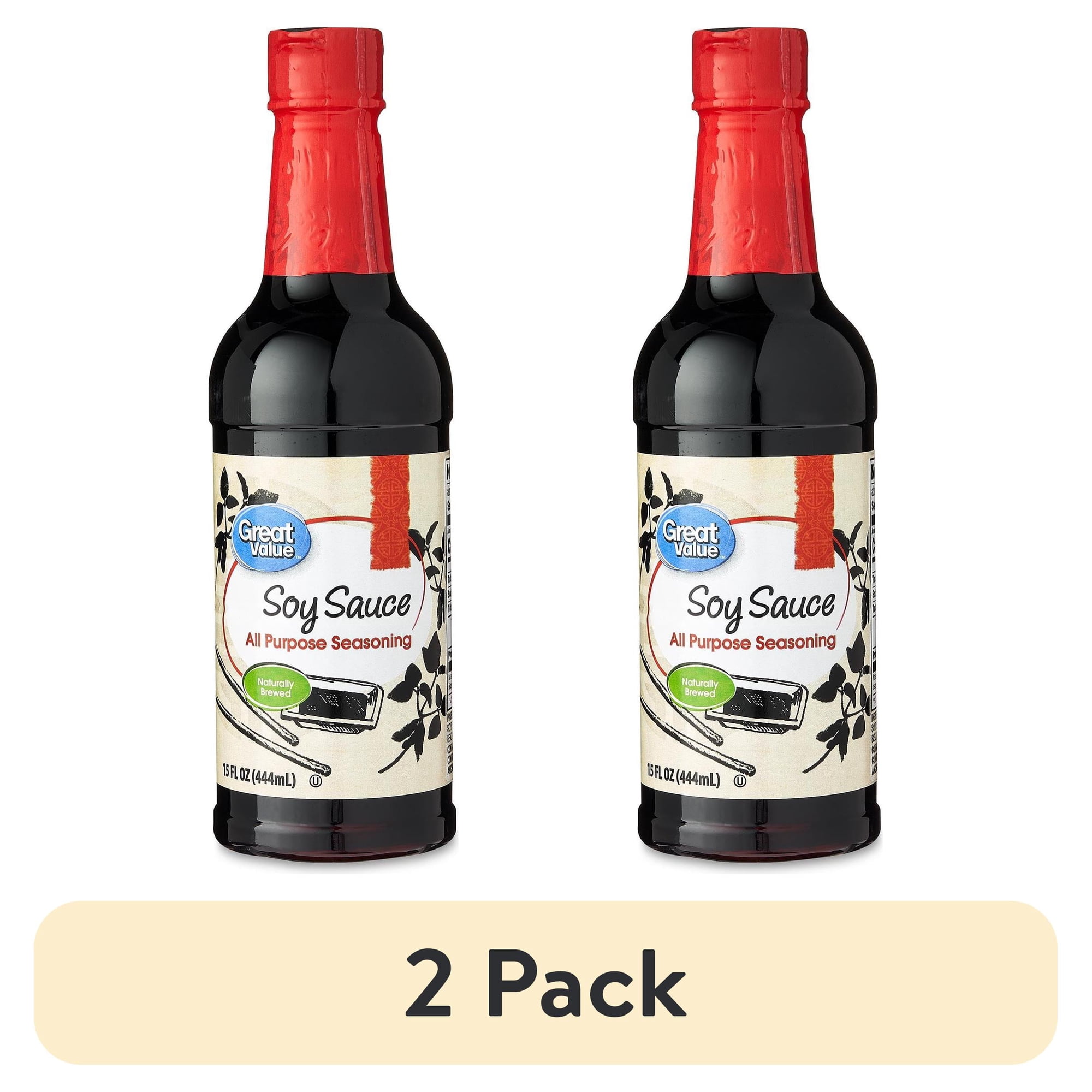 (2 pack) Great Value Naturally Brewed Soy Sauce, 15 fl oz