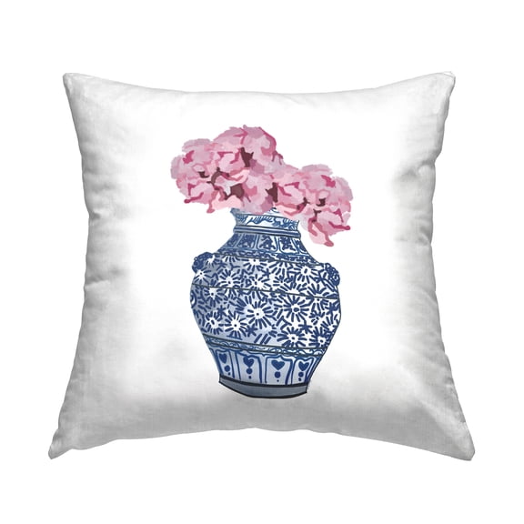 Stupell Industries Blooming Flower Bouquet Ornate Pattern Vase Design by Amelia Noyes Throw Pillow