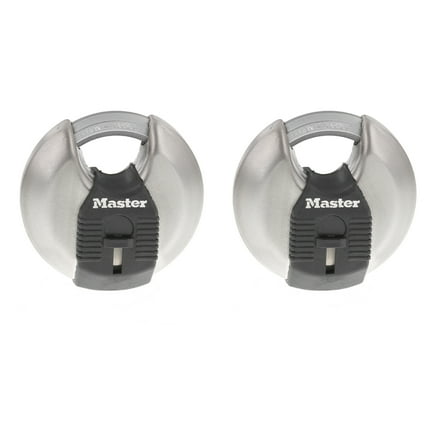Master Lock 2-3/4in (70mm) Wide Magnum® Stainless Steel Discus Keyed Padlock with Shrouded Shackle, 2 pack, M40XTCCSEN