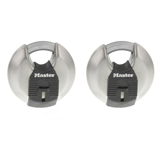 Master Lock 2-3/4in (70mm) Wide Magnum® Stainless Steel Discus Keyed Padlock with Shrouded Shackle, 2 pack, M40XTCCSEN