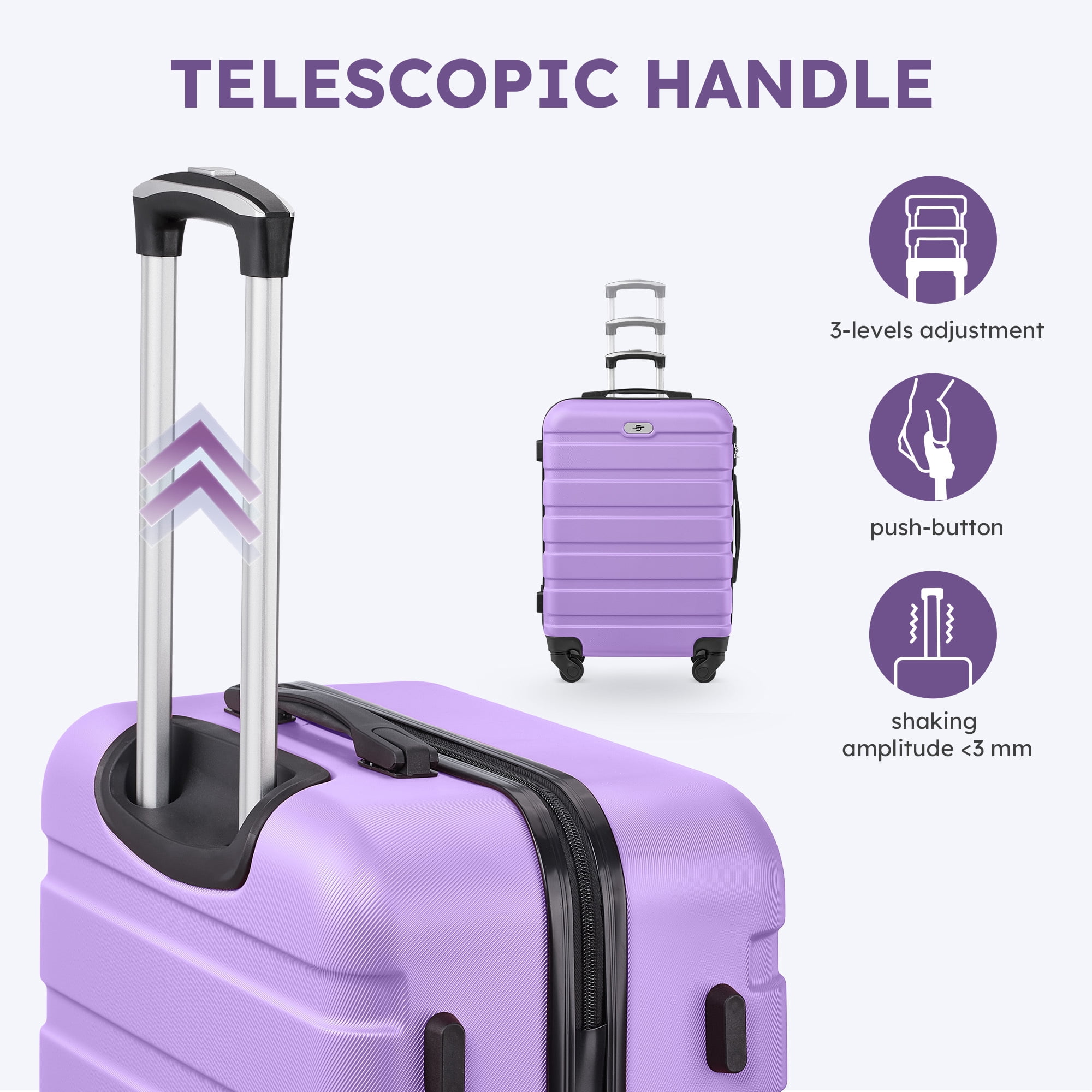 Gowill 6 Piece Luggage Sets,16/20/24/28 inch Hardside Lightweight ABS Suitcase With Expandable Duffle Bag (Purple)