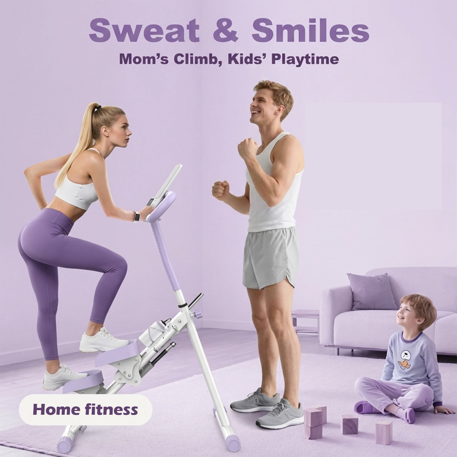 Stair Stepper with 6-Level Adjustable Handrails, 330lb Weight Capacity Stair Climber for Full-Body Exercise, Compact Foldable Step Machines for Home Workouts & Small Spaces, Purple