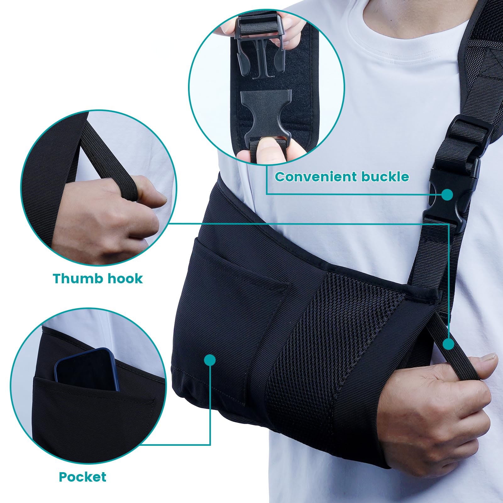 Arm Sling Shoulder Injury Immobilizer, Rotator Cuff Support Brace with Adjustable Padded, Shoulder Brace for Women and Men, Support Brace for Rotator Cuff Torn Hand Wrist Elbow, Left Right, One Size