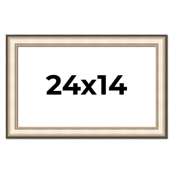 24x14 Frame Gold Silver Plein Aire 2" Inch Wide Moulding Solid Wood Picture Frame | Modena