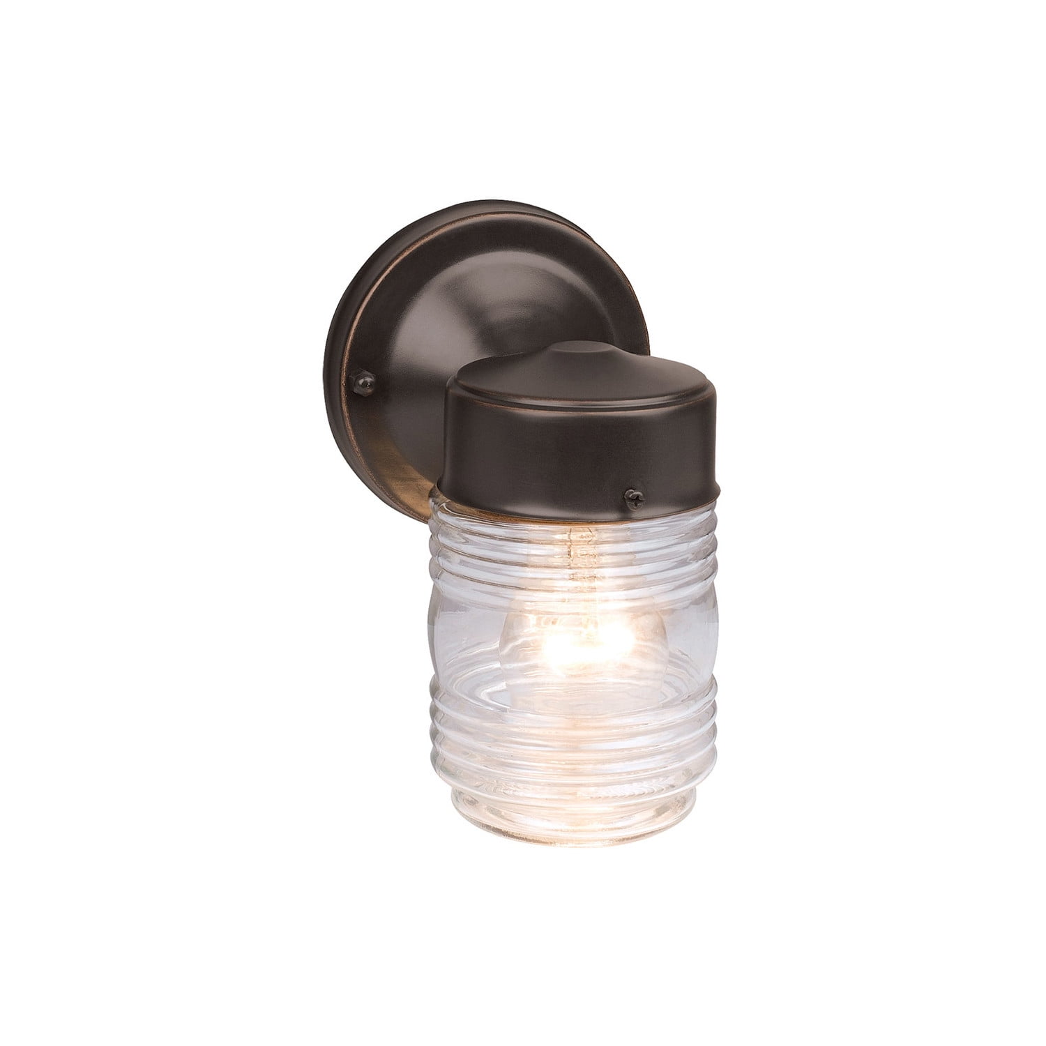 Design House Jelly Jar 1-Light Outdoor Wall Light with Clear Ribbed Glass, Oil Rubbed Bronze
