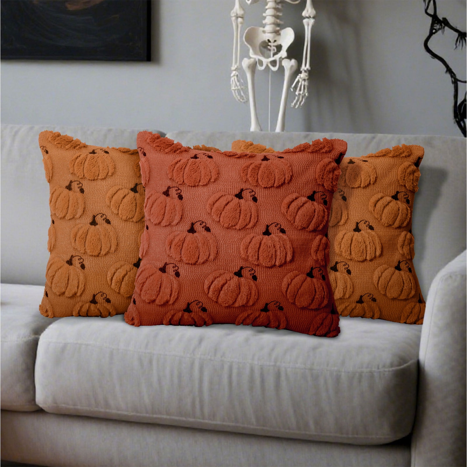 Sanmadrola Fall Pillow Covers Halloween Decoration Pumpkin Decorative Pillow Cases Couch Cushion Case for Chair Sofa Bedroom Living Room Home Decor 18''x 18'' 2 Pack Rust