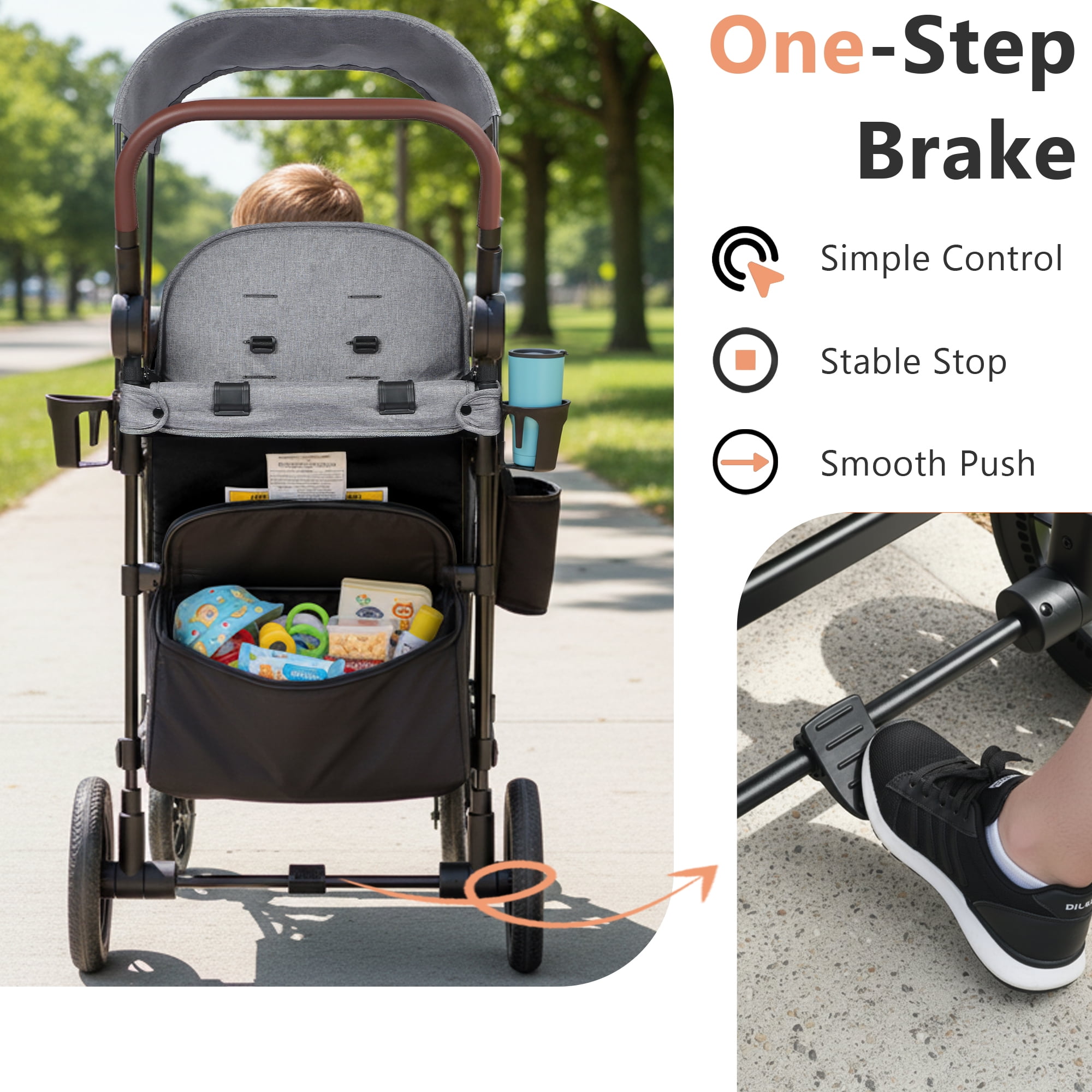 AILEEKISS Stroller Wagon for 2 Toddlers with Canopy, All-Terrain Baby Wagon, 55 Pounds, Black Grey