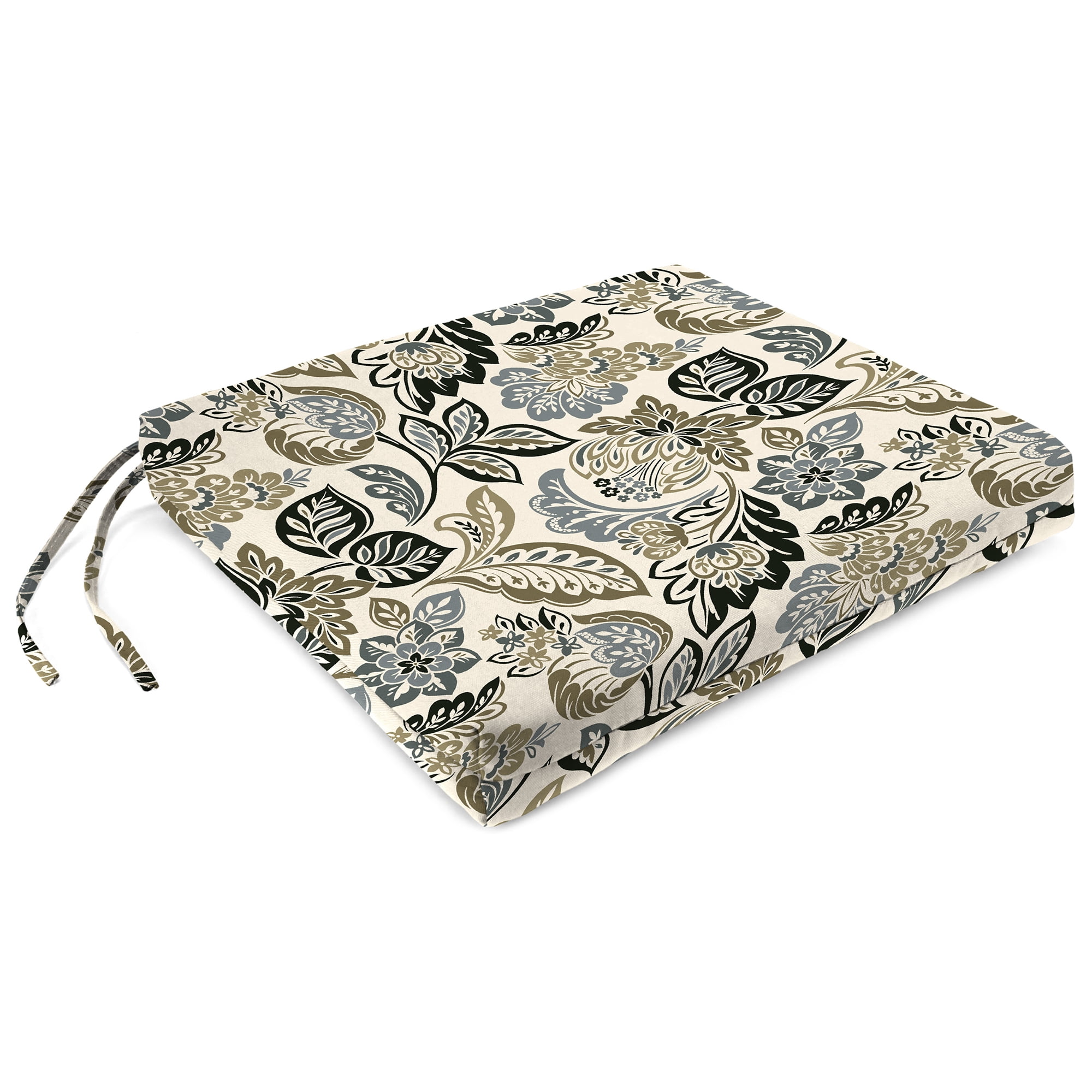 Jordan Manufacturing 17" x 19" Dailey Pewter Multicolor Paisley Rectangular Outdoor Chair Pad Seat Cushion with Ties (2 Pack)