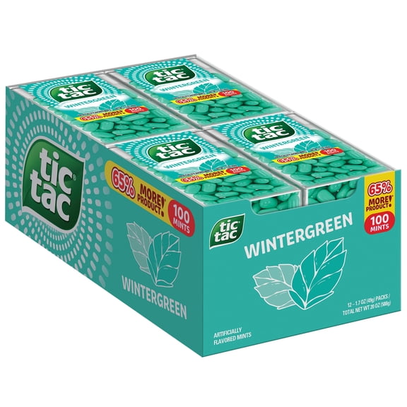 Tic Tac Wintergreen, On-the-Go Breath Mints, Pocket-Sized Mints, 100 pieces, Bulk 12 Pack, 1.7 oz Each