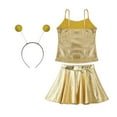 thumbnail image 4 of LiiYii Kids Girls Alien Dance Outfit Feeler Headband Metallic Top Pleated Skater Skirt for Party Gold 6, 4 of 5