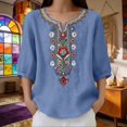 thumbnail image 6 of Womens Clothes Summer Kelon Womens Tops Short Sleeve Shirts V Neck Linen Cotton Blouse Dressy Casual Business Work Tops, 3XL, 6 of 9