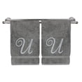 thumbnail image 2 of Monogrammed Washcloth Towel, Personalized Gift, 13x13 Inches - Set of 2 - Silver Script Embroidered Towel - Extra Absorbent 100% Turkish Cotton - Soft Terry Finish - Initial U Gray, 2 of 3