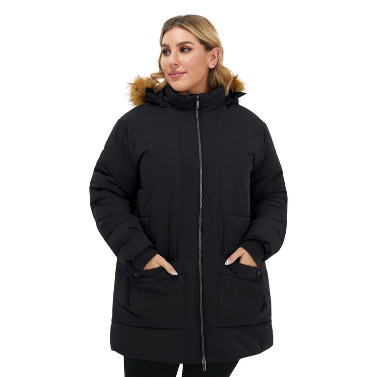 Soularge Women's Plus Size Winter Puffer Coat with Faux Fur Hood photo 3