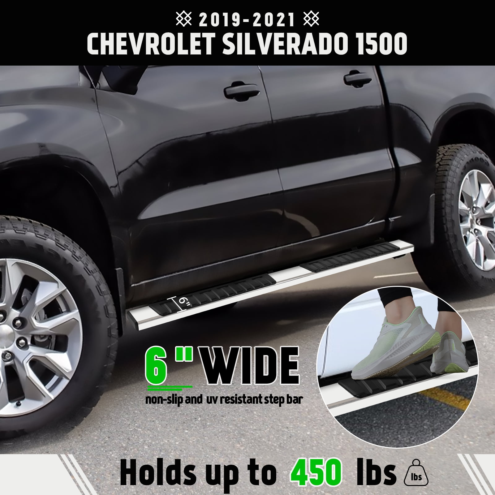 TPA 6" Running Boards Side Step Nerf Bar Fit for Crew Cab  2019-2026 Chevy Silverado GMC Sierra 1500, 2020-2026 for 2500HD 3500HD 6 inch