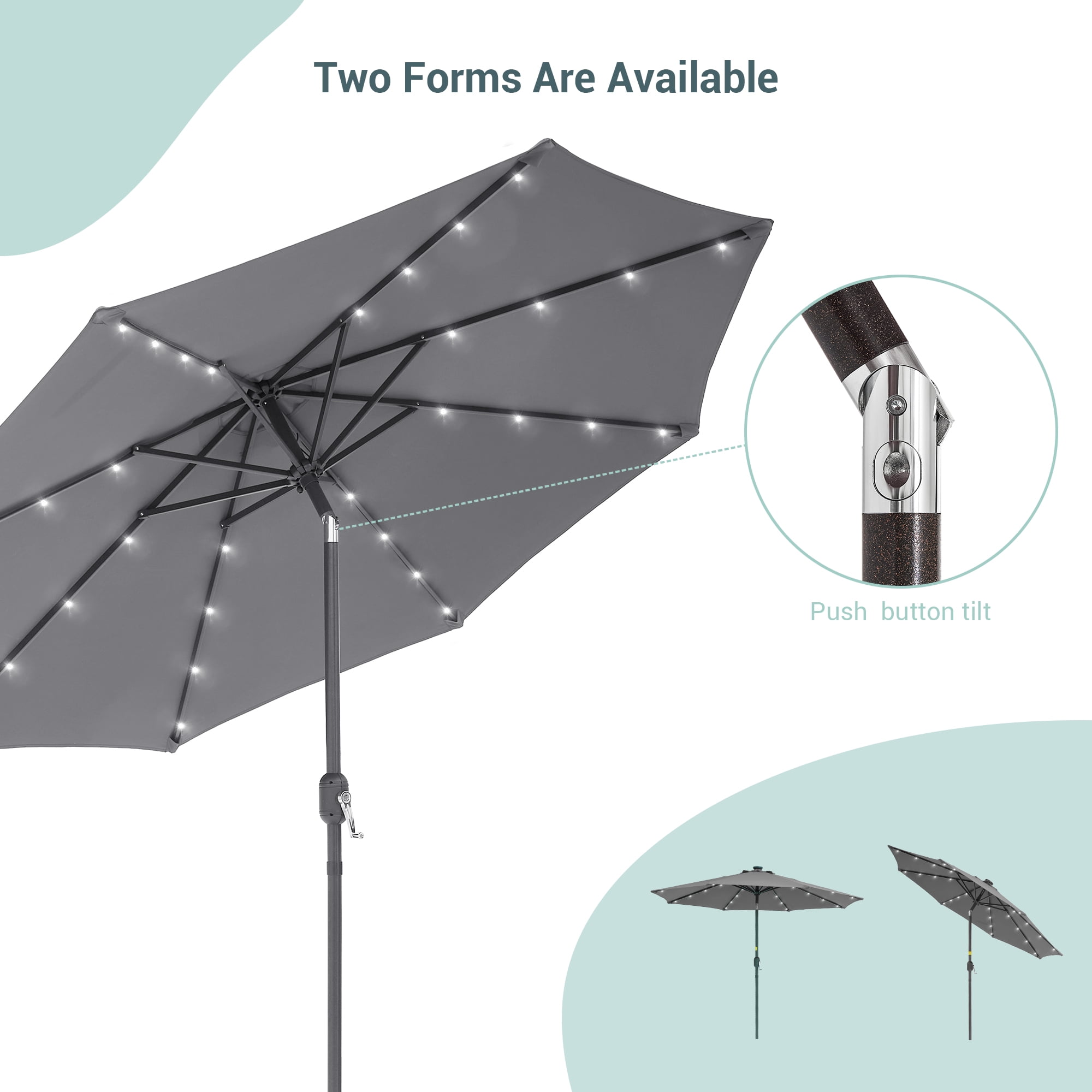 CHYVARY 9ft LED Round Patio Umbrella Outdoor Table Umbrella for Deck, Poolside and Garden, Cold Gray