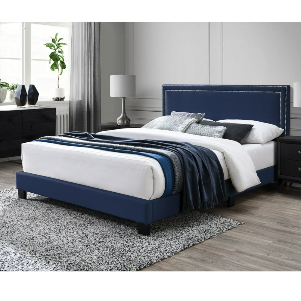 DG Casa Ocean Upholstered Platform Bed Frame with Nailhead Trim