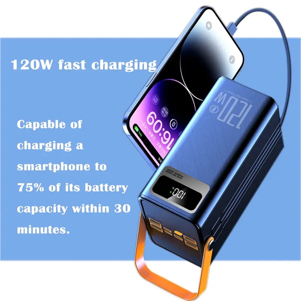 Hotpom 120W Fast Charging Power Bank, 30000mAh Portable Charger, with Built-in Cables and LED Digital Display, Outdoor Emergency Backup Battery, Compatible with iPhone, Samsung.
