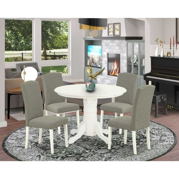 East West Furniture Dining Room Set Linen White, SHEN5-LWH-06
