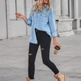 thumbnail image 3 of SWSMCLT Women's Soft Button Down Shirt Fall Pocket Coat Western Top Long Sleeve Split Summer Spring Denim Light Blue Medium, 3 of 5