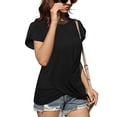 thumbnail image 3 of Camiseta de manga corta con cuello redondo para mujer, Tops de manga de pétalo con dobladillo fruncido, elegantes, holgados, de Color sólido, 3 of 6