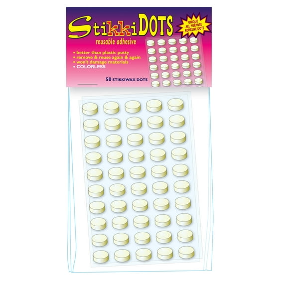 Stikkiworks StikkiDOTS Colorless Non-Damaging Non-Toxic Reusable Adhesive, Pack of 100