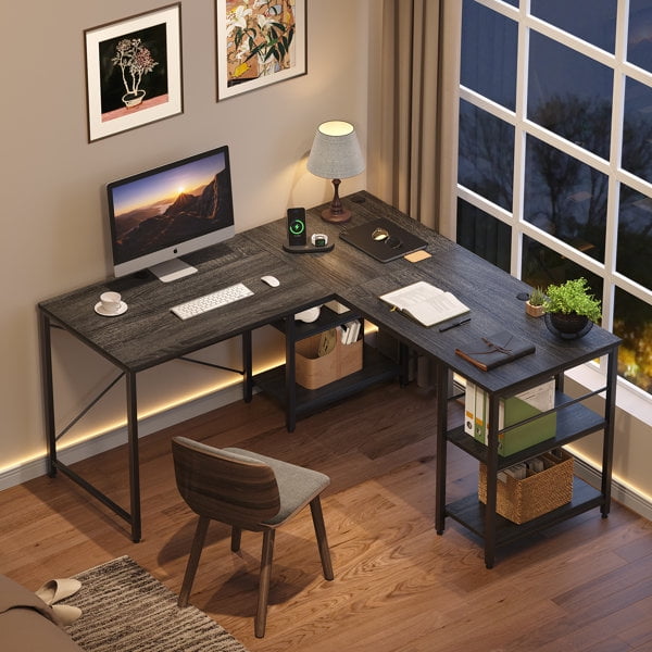 Bestier 95.5 inches L-Shaped Computer Desk Long Table for Home Office ...