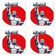 thumbnail image 1 of Fitness Coaster Set of 4, Muscular Man Lifting Barbells Body Builder Strength Work out Powerful, Square Hardboard Gloss Coasters, Standard Size, Grey Red White, by Ambesonne, 1 of 2