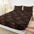 thumbnail image 3 of jejeloiu Gothic Skull Queen Sheet Sets,Orange Black Bed Set For Boys Girls 4pcs, 3 of 7