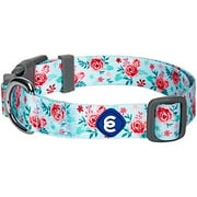 Angle View: Blueberry Pet Essentials Spring Scent Inspired Garden Floral Adjustable Dog Collar in Pastel Blue, Small, Neck 12"-16"