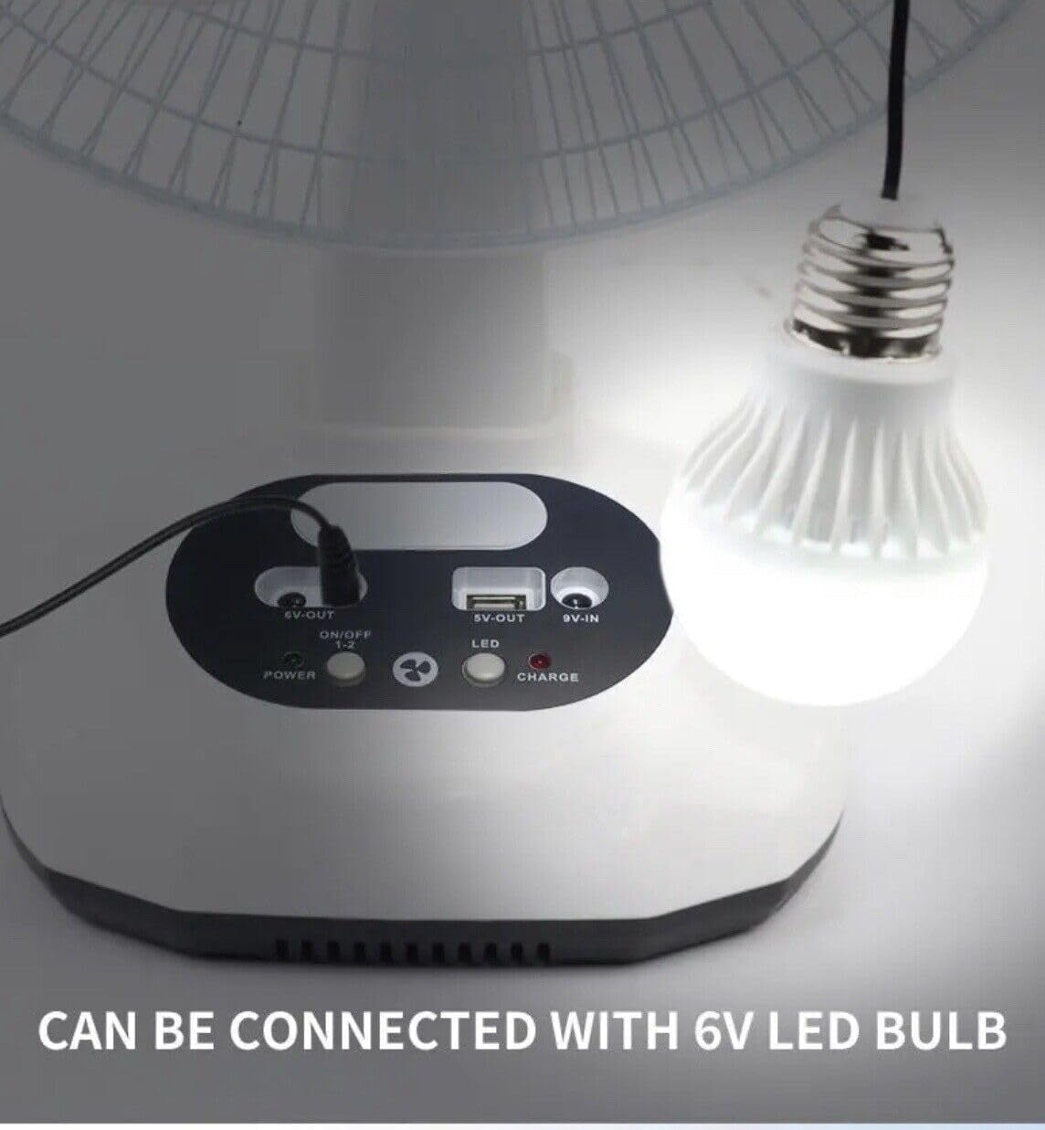 New Rechargeable Fan With solar panel, USB port, night LED light and 2 Free bulbs. Eco-Friendly Cooling