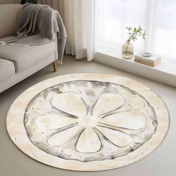 Sand Dollar Coastal Round Area Rug 3 FT, Small Kitchen Bathroom Mats, Summer Beach Beige Sea Washable Indoor Outdoor Throw Runner Carpet Non-Shedding Doormat for Table Shower Sofa Entryway
