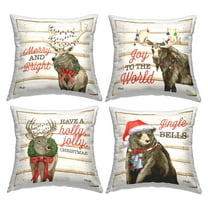 Stupell Industries Christmas Phrases Woodland Animals Square Decorative Printed Throw Pillow, 18 x 18, Set of 4