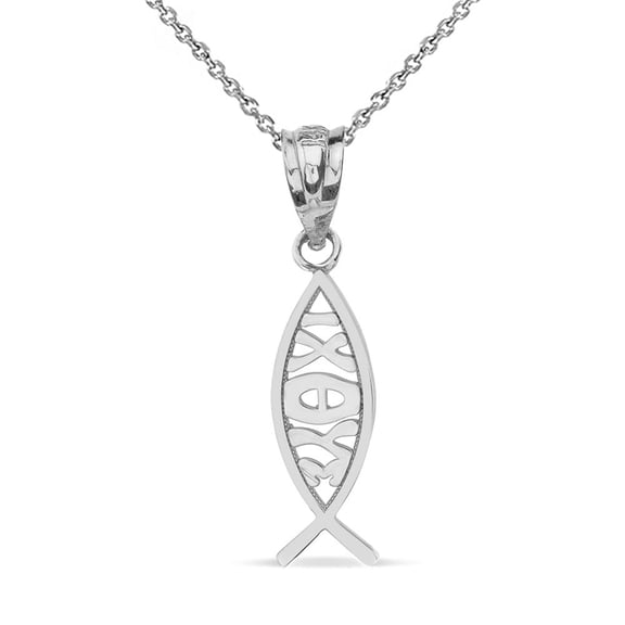 .925 Sterling Silver Ichthus (ichthys) Greek Jesus Fish Pendant Necklace/Necklace (Pendant Only)