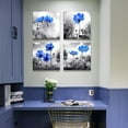 thumbnail image 4 of Canvas wall art for kitchen Simple Life Black and white landscape cyan blue flowers wall Decor for bedroom Artwork 12" x 12" 4 Pieces Framed Canvas Prints Ready to Hang or living room Home Decoration, 4 of 6