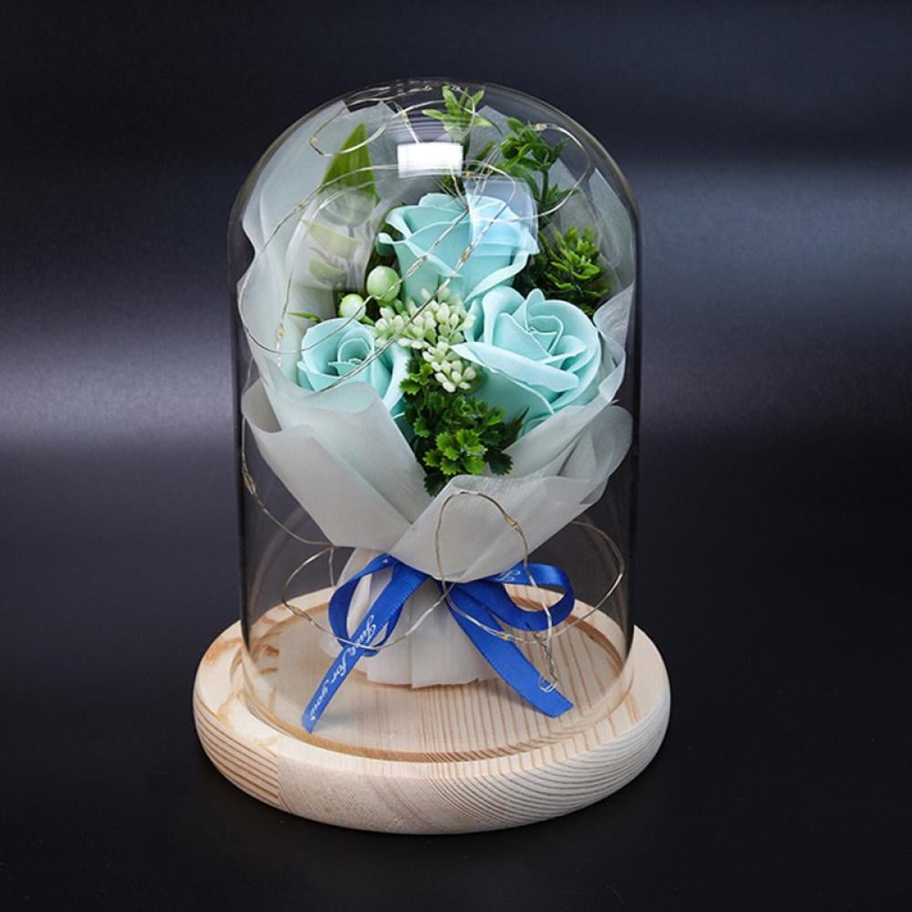 Rose LED Lights Glass Dome Bluetooth Speaker Flowers Valentines Day Gift Lamp 