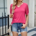 thumbnail image 5 of Womens Tops Women's 2025 Spring/Summer New Solid Color V Neck Lace Splicing Short Sleeve Loose T Shirt Top Shirts for Women, 5 of 6