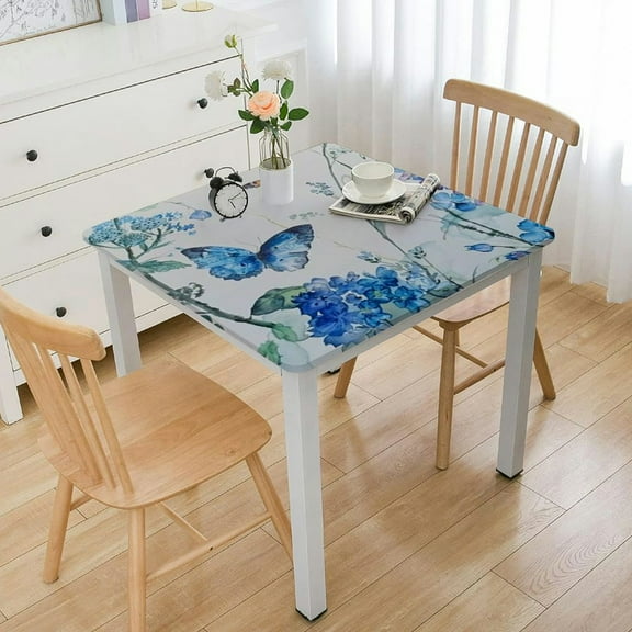 HAOXIT  Square Tablecloth, Blue Floral Table Cloth for Square Table, Waterproof Spring Tablecloth Wrinkle Free for Patio, Card Table, Party Decor 36*36